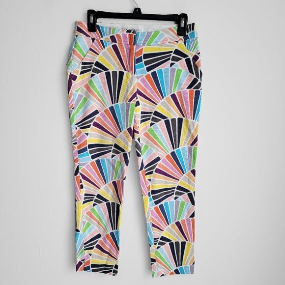 Trina Turk Multicolor Abstract Fan Print Mid Rise Ankle Cropped Boho Pants - Picture 3 of 10